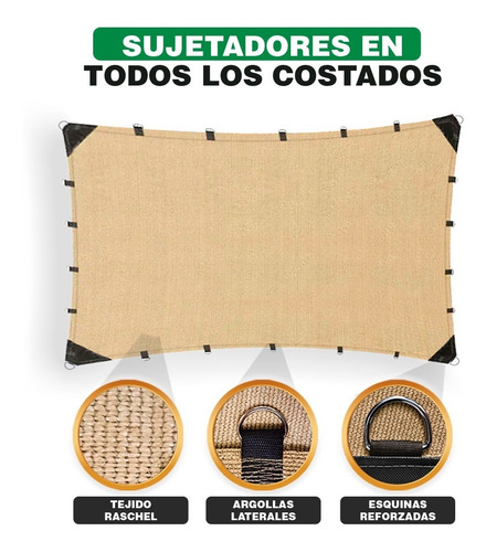 Imagen 4 de 10 de Malla Sombra 90% Raschel Beige De 6mx4m Reforzada
