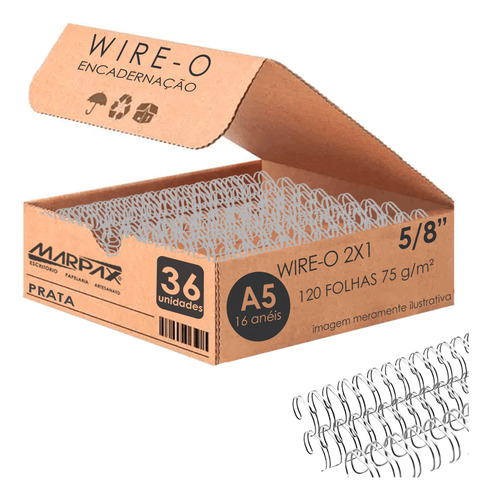 Wire-o Para Encadernação A5 5/8 2x1 Para 120fls Prata 36un