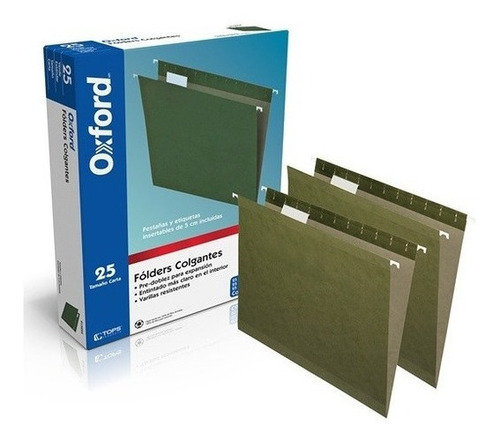 Folder Papel Oficio Colgante Color Verde Caja Con 25 Piezas