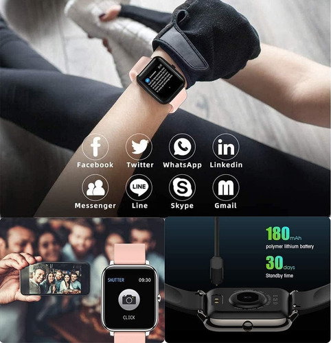 Salandens Smartwatch, Reloj Inteligente Mujer Y Hombre Blanco Liso Rosa/negro Plateado