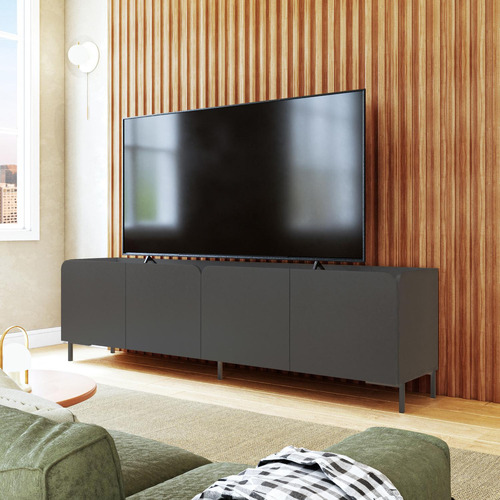 Mueble Rack de Tv 4 Estantes Diseño Moderno de Madera MDF, Mesa para Tv Con Puertas Color Negro