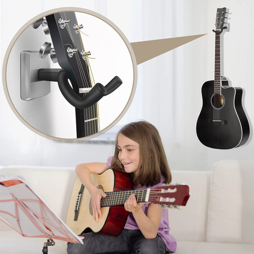 Soporte Pared Para Guitarra 2 Base Acero Inoxidable Bajo