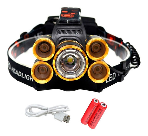 Imagen 1 de 10 de Linterna Minera Multipropósito Vincha 5 Leds Recargable Usb