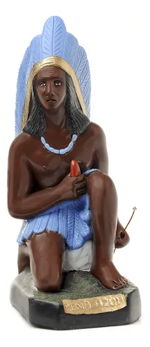 comprar Imagem Caboclo Pena Azul 20 Cm Gesso Escultura Umbanda