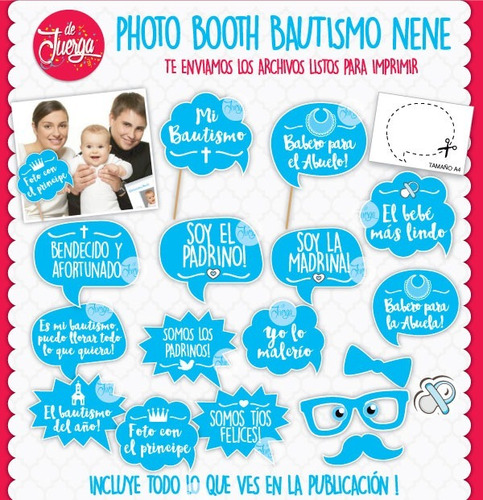 Photo Booth Bautismo Nene Imprimible Frases Y Props