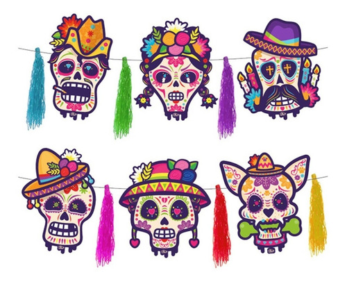 Imagen 2 de 9 de Pack Cotillón Fiesta Mexicana Calacas-catrinas Deco - Mesa