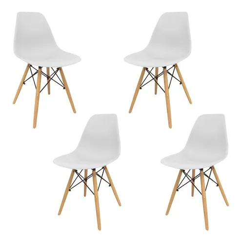 Resumen del producto Sillas Eames X4 Comedor Plástico Patas Madera - Color Blanco