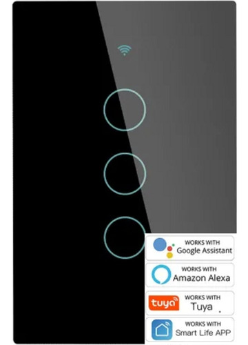 Interruptor Táctil De Pared Wifi 3 Gang Negro