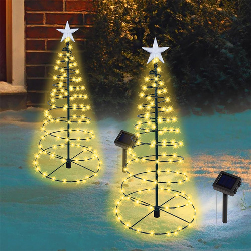 Árboles Navidad Luces Solares En Espiral 66cm 2 Unidades