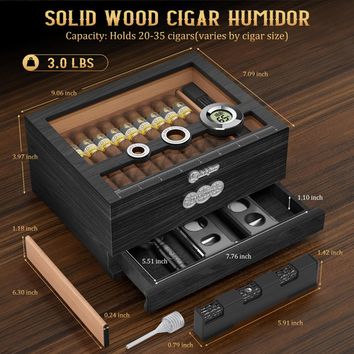Caja Humidora De Cigarrillos Lihtun Con Higrometro Digital