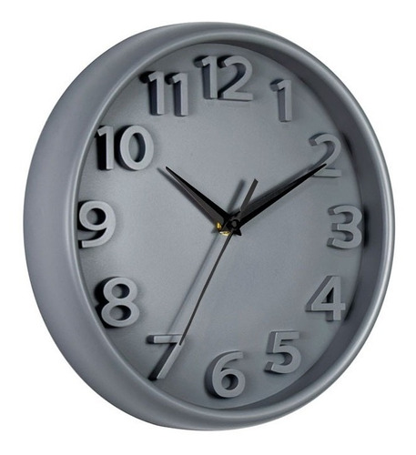 Imagen 1 de 3 de Reloj De Pared Gris Numeros En Relieve Con Vidrio 26cm 