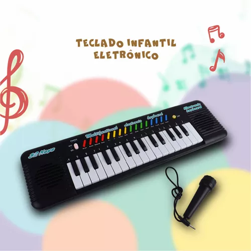 Teclado Infantil Karaokê Piano Musical com Microfone Vários Tipos