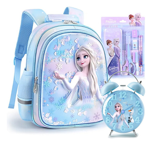 Juego De 3 Piezas, Mochila Frozen Elsa + Reloj Despertador