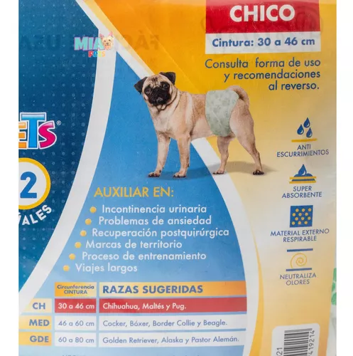 Pañales para Perros Macho - Talla S-M 30-46cm - 12 unidades