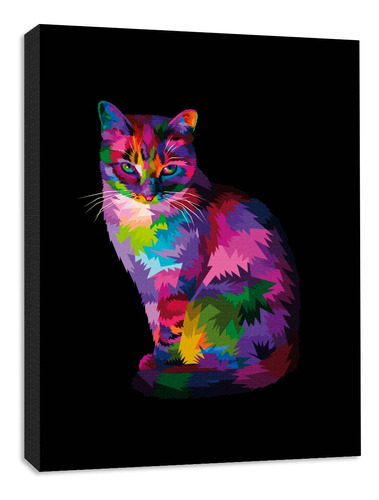 Cuadro Decorativo Canvas Gato Vector Multicolor 80x60