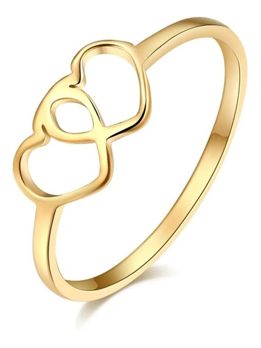 Anillo Doble Corazón Acero Inoxidable Dorado Mujer