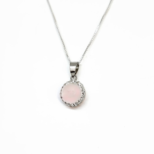 Collar Cuarzo Rosa Redondo Cristal Plata Fina 925