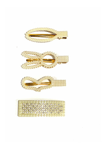 Kit 4 Unidades De Presilha De Strass Com Pérola E Ouro Rose