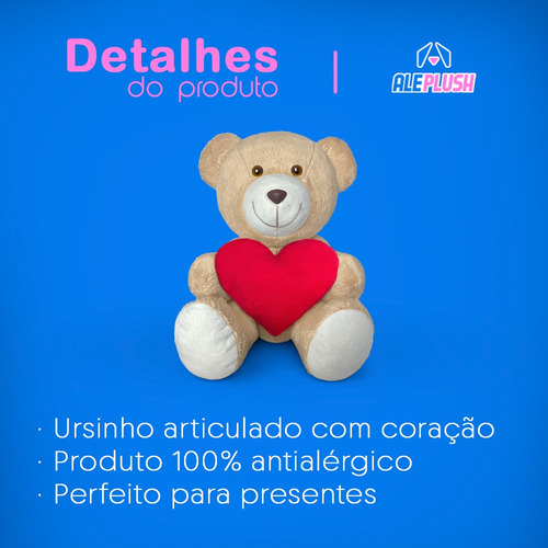 Ursinho De Pelúcia 15cm Articulado Com Coração Antialérgico