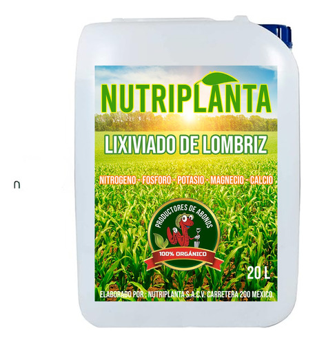 Lixiviado Lombriz Humus Liquido 20lts Certificado Orgánico