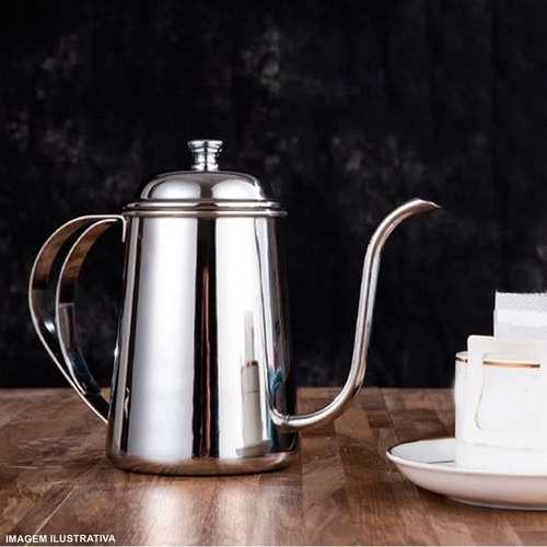 Imagem 6 de 7 de Bule Bico Fino Aço Inox Polido Tampa Chá Café Leite 650ml