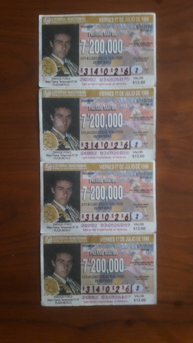 4 Billetes Loteria Mexicana Enrique Ponce 17 Julio De 1998!!