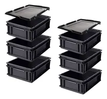 Comprar 6 Contenedores 40x30x12cm 4312a + 6 Tapas 40x30cm Tp4300 Ng Color Negro