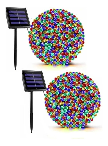 Pack X2 Luces Solares Navidad Guirnalda 10 Metros 100 Led