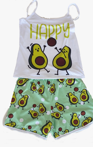 Pijama De Aguacatito Happy Short Y Blusa