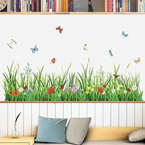 Wondever Pegatinas De Esquina De Pared De Hierba Verde, Flor