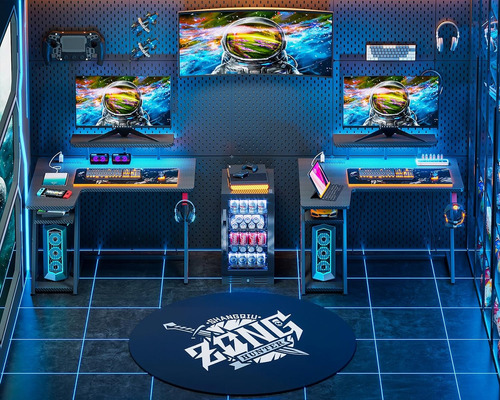 Escritorio De Juegos Forma De L Luces Led Y Enchufes De...