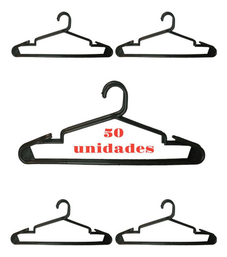Imagen 2 de 7 de Perchas Plasticas Negras Reforzadas Pack 50 Unid Plastic-art