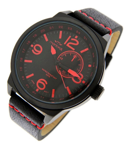 Reloj Montreal Hombre Ml1065 Caja Metal Malla Cuero Sintétic