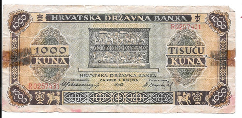 Liquido Excelente Billete De Croacia.  1000 Kuna 1943