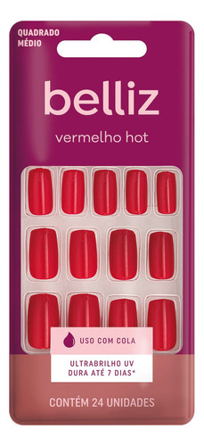 Unhas Postiças Vermelho Hot Belliz 1248