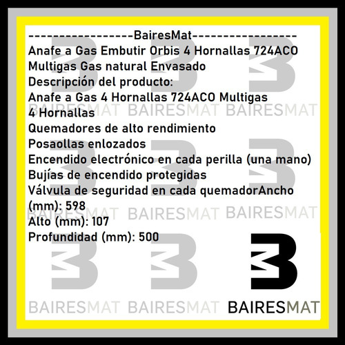 Imagen 3 de 6 de Anafe Orbis 4 Hornalla Gas Natural Envasado 724aco Acero