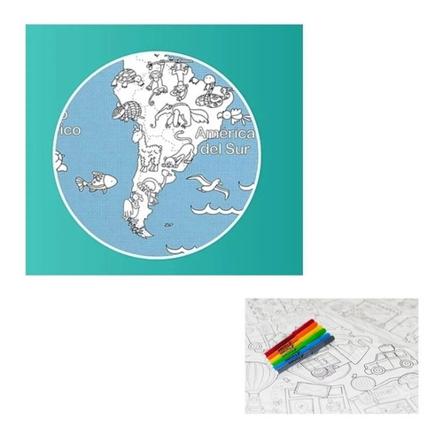 Imagen 5 de 8 de Mapa Planisferio Animales Para Pintar Mundo Plan Z Playking