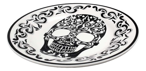 6 Platos Ceramica Calavera Trinche 26 Cm Vencort Color Blanco