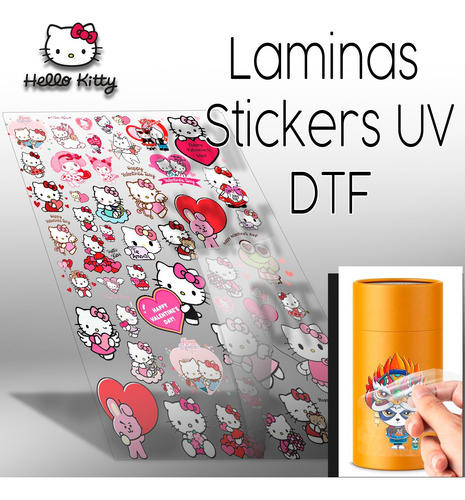 Stickers Uv Dtf Hello Kitty Día Del Amor Tazas