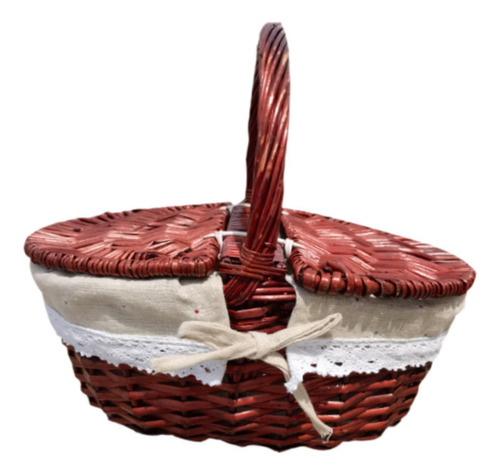 Cesta De Picnic De Mimbre, Cesta De 35x25x16cm Tela Marrón