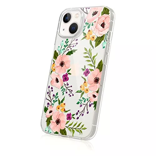 Funda compatible con iPhone 13, diseño floral transparente de color floral  para niñas y mujeres, TPU suave a prueba de golpes, protector femenino para