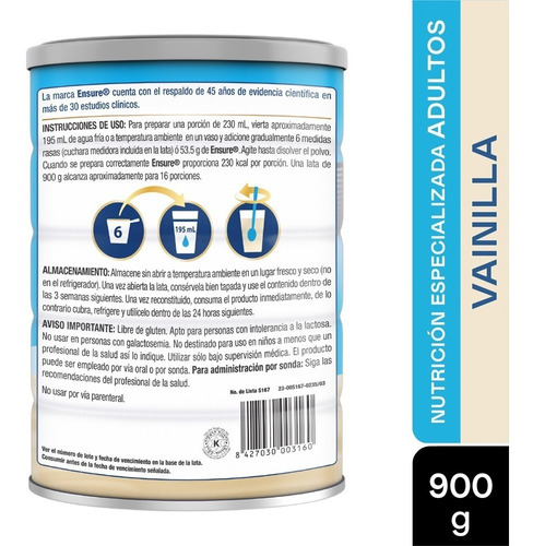 Ensure Polvo Vainilla Lata X 900gr