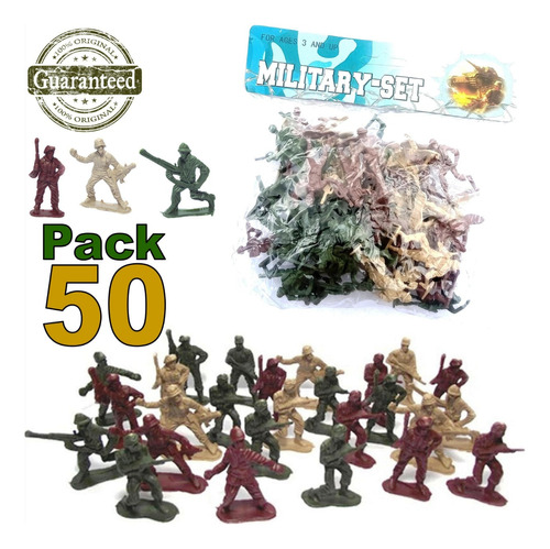 Pack Juego 50 De Militares Soldaditos De Plástico 3 Colores