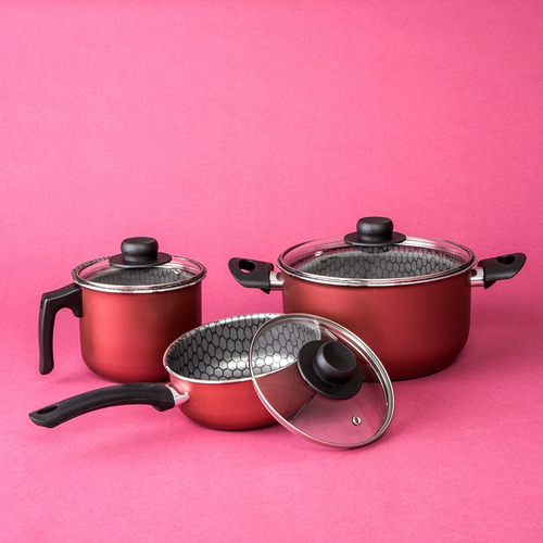 Imagen 3 de 4 de Batería De Cocina Cinsa Rojo Metálico Velvet Aluminio 10 Pzs