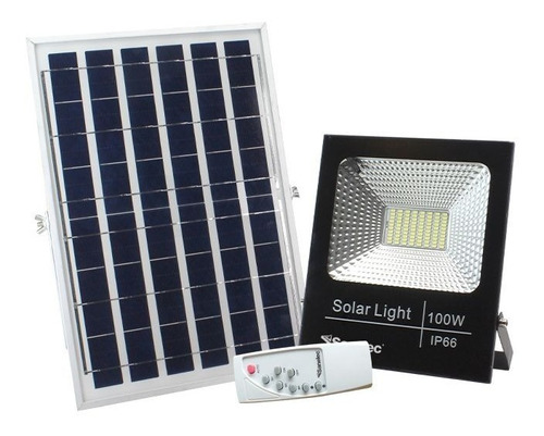 Reflector Solar Led 100w C/ Bateria Y Ctrl Remoto Exterior