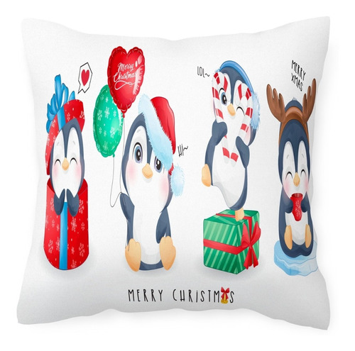 Cojín Arg Almohada Feliz Navidad Bastones Pingüinos 45x45