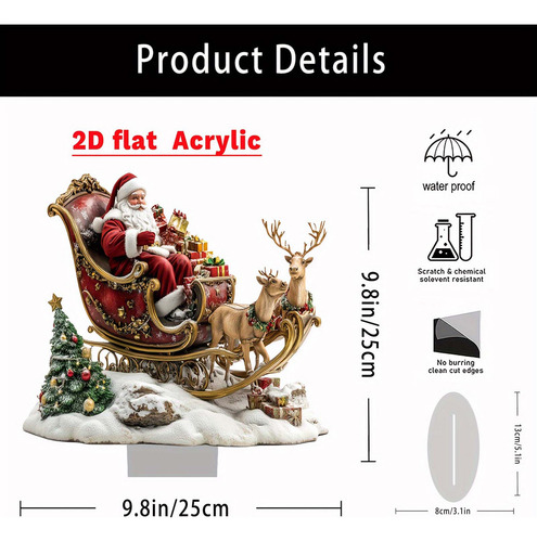 Letrero Acrílico Con Forma De Trineo De Renos De Papá Noel C