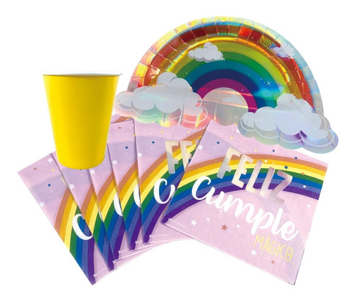 Combo Feliz Cumple Pride Vaso Plato Servilleta 