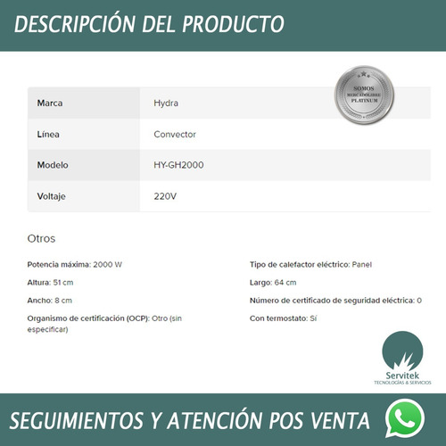 Panel Vitro Calefactor Eléctrico Convector Hydra 2000w Calor