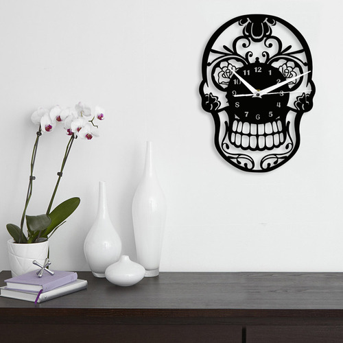 Reloj De Pared Con Espejo Acrílico Con Forma De Calavera, De